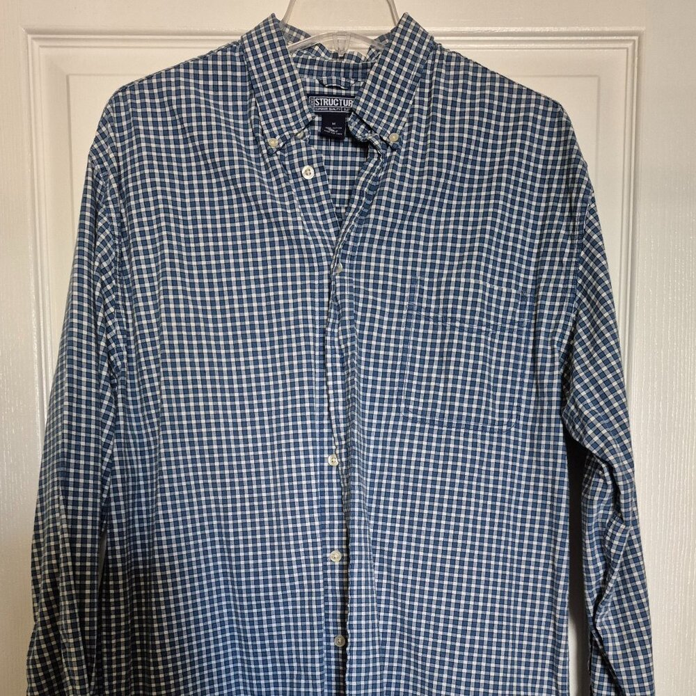 Vintage Structure Shirt Adult Medium Blue Cotton Button Up Mens Long Sleeve